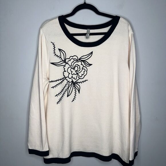 Hanna Andersson Sweaters - Hanna Andersson Women’s Crewel Flower Embroidered Sweater Size XL